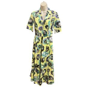 Jason Wu Collection Yellow Pleated Midi 100% Cotton Shirtdress NWT Size 2